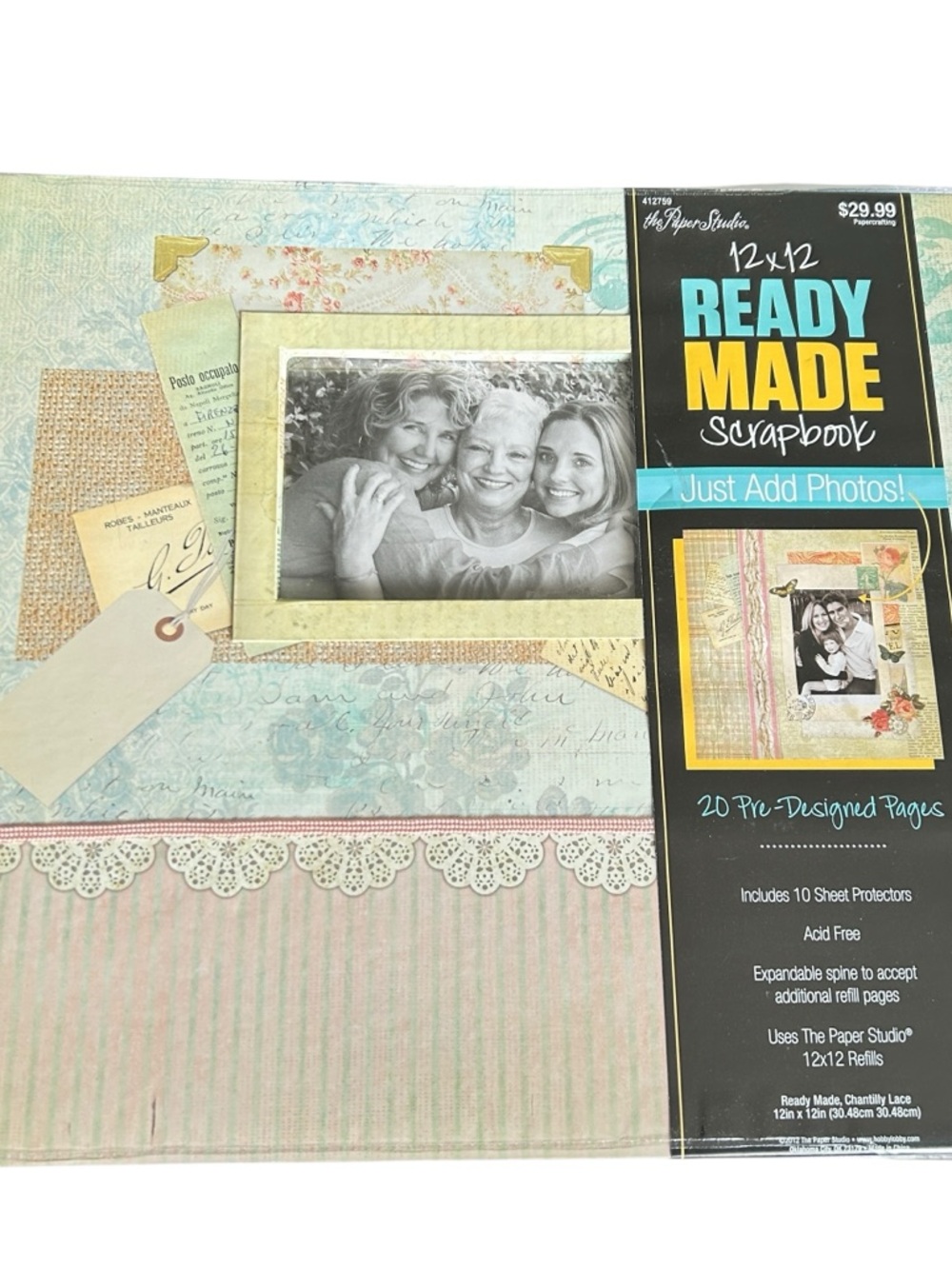 The Paper Studio 12X12 Chantilly Lace Scrapbook Embellished Ready Made Pages NEW